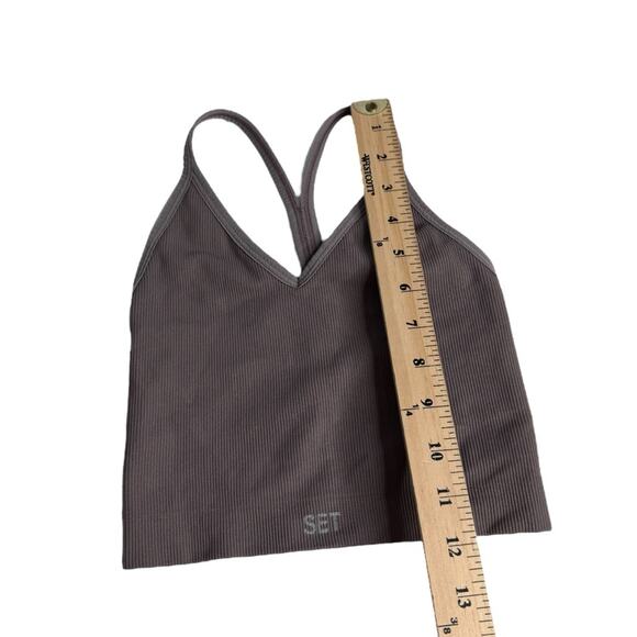 Set Active SculptFlex Ribbed V Bra in Pepper Active Crop Tank Top Women's XS - Picture 3 of 7
